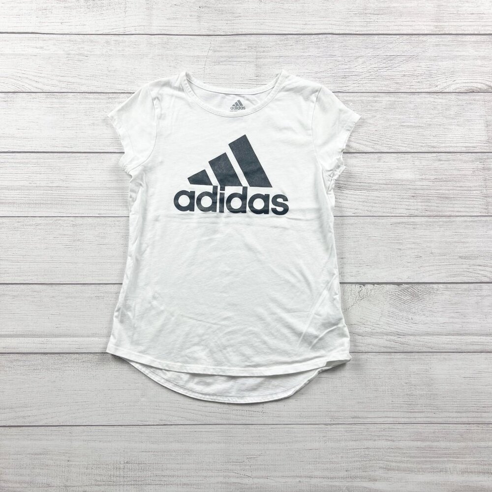 Adidas Girls White Logo Graphic Short Sleeve T-Shirt L 14